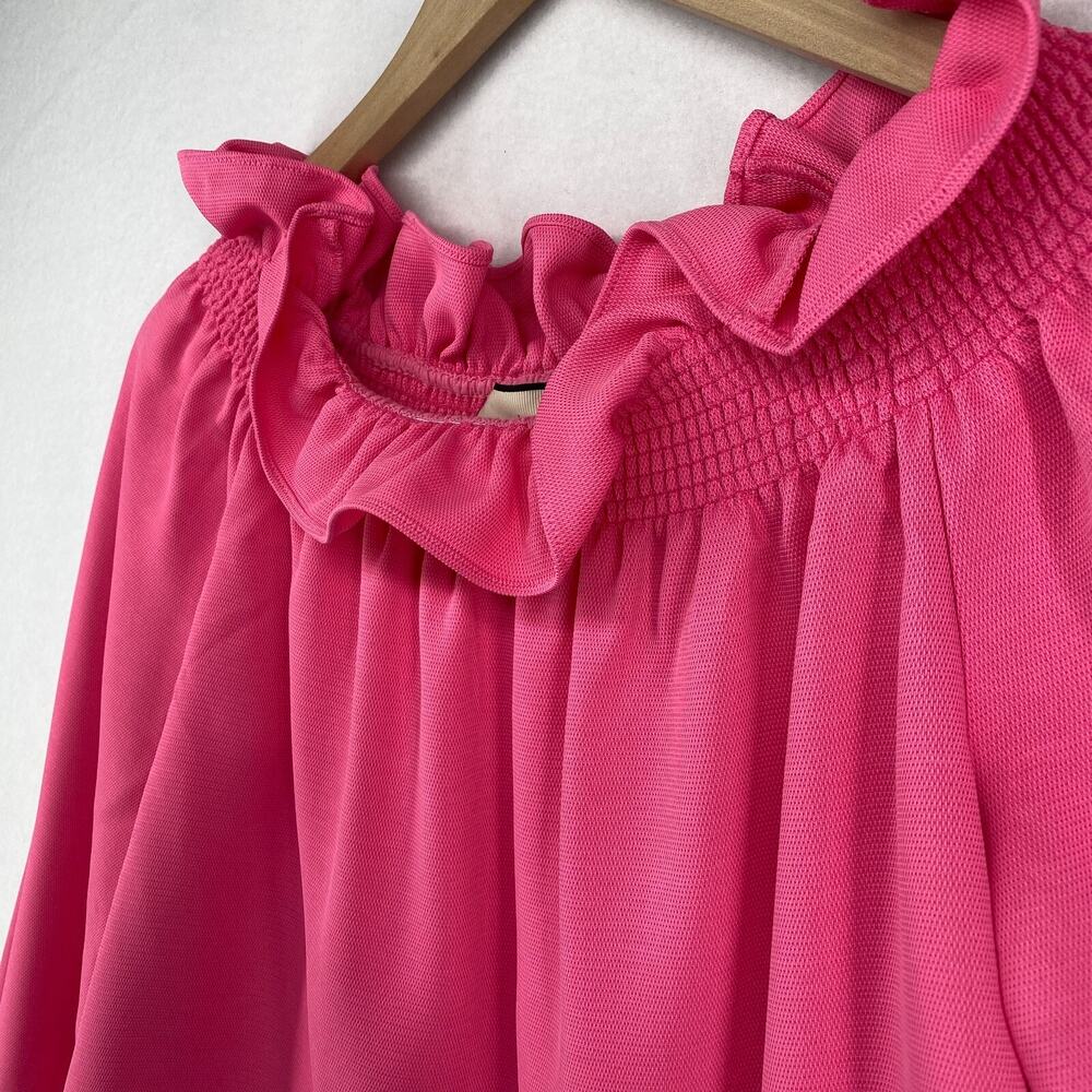 TUCKERNUCK Top XS Shirred Ruffle Off the Shoulder Long Sleeve Blouse Pink - Picture 4 of 13